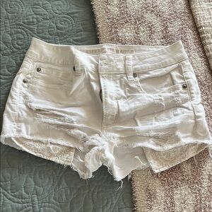 American Eagle White Distressed Denim Shorts